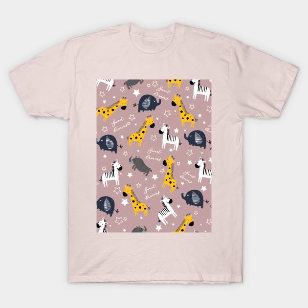 Sweet dreams little one zoo animals cute pattern pastel pink T-Shirt by Arch4Design